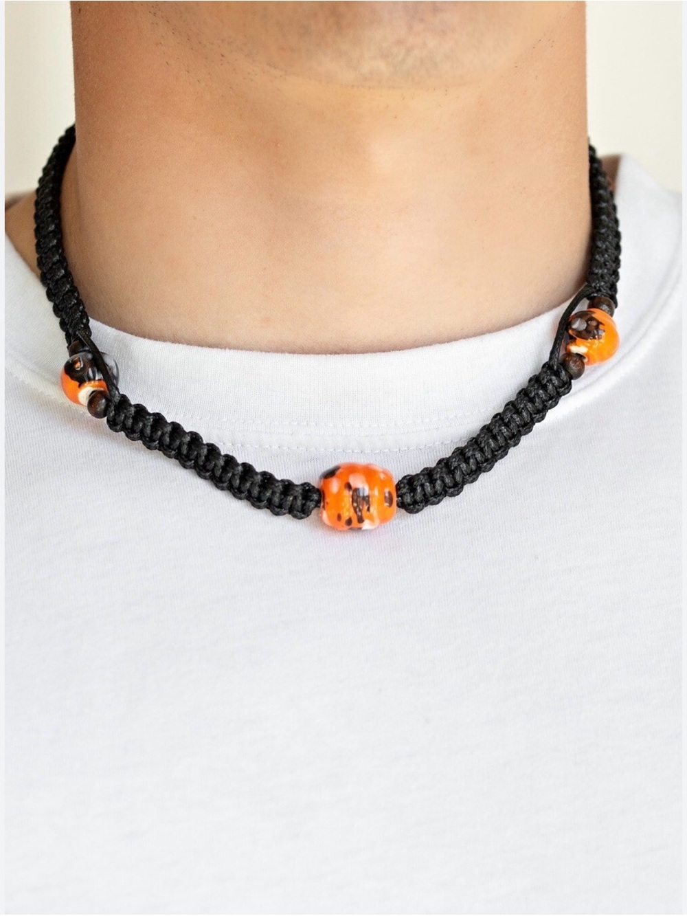 Paparazzi Unisex  Black Braided Necklace with Gold Accent Beads